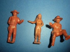 3 ROY ROGERS WESTERN COWBOY FIGURES 1950'S Marx playset 60MM lot VINTAGE reddish