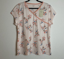 Garnet Hill Floral Asian Wrap Short Sleeve Organic Cotton XL Pink Pajama Top