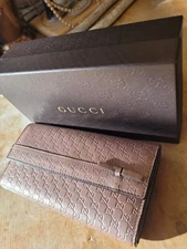 GUCCI Ribbon Charm Long Wallet 258405 Enamel Pink Rose Gold Used Women GG