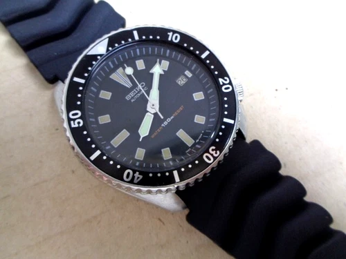 Seiko Diver Mens Watch Date Automatic Original Black Dial 7002-700A Rubber