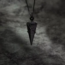 Natural Black Tourmaline Point Crystal Pendant Healing Necklace for Women Men