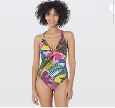 $119 ROD BEATTIE SWMSUIT Halter Palm Keyhole Cross Back 14 One Piece