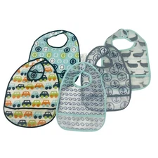 Baby Toddler Set of 5 Feeding Bibs Waterproof PEVA Crumb Pocket Snap