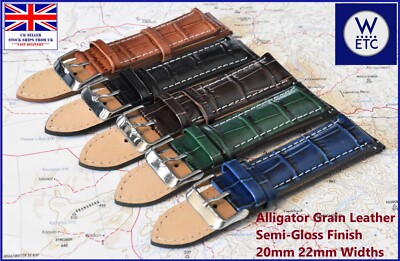 Super Quality Genuine Leather ''Alligator'' Pattern Watch Strap, Q.R., 20mm 22mm