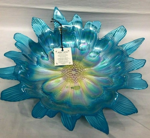 Blue Flower Floral Decorative Bowl Platter Plate AKCAM Turkey Luster 12” New - Picture 2 of 6