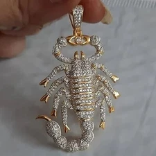 Round Simulated Diamond 925 Silver Men's Scorpio Pendant 14k Yellow Gold Plated