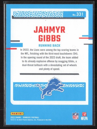 2023 Donruss #331 Jahmyr Gibbs - 第 2/2 張圖片