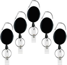 5 Pack Heavy Duty Retractable Badge Reel Id Card Holder with Clip and Key Ring C