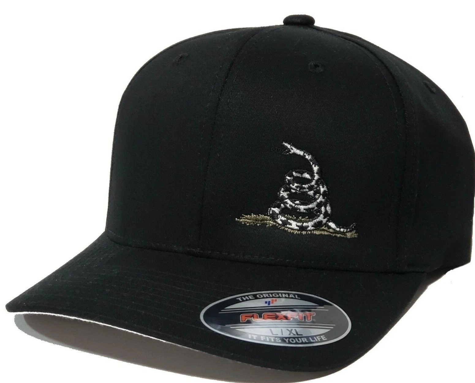 Subdued Colors Gadsden Flag Snake Embroidered FLEXFIT Black Cap Hat, 2A 5001
Opens in a new window o