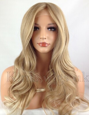 KIMS WIGS Damen Perücke Spitze Blonde Zweifarbig Lang Wellig Hitzebeständig
