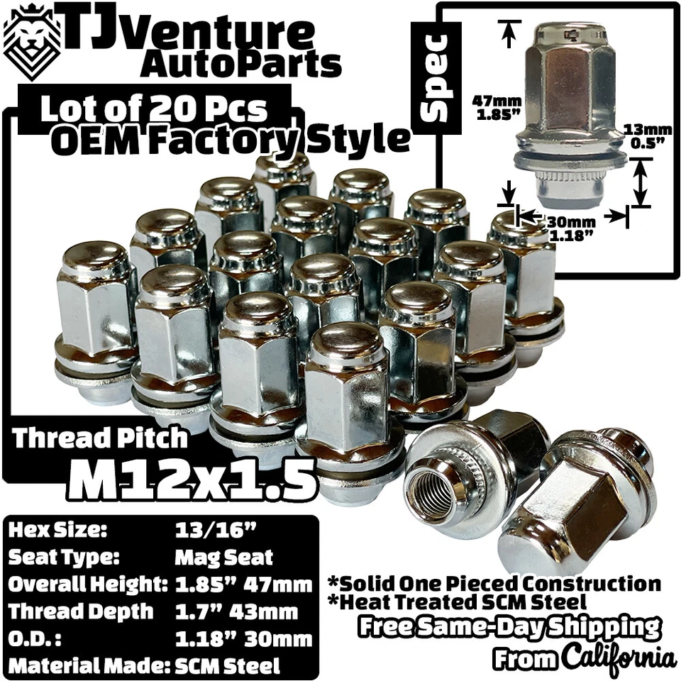 20Pc Chrome 12x1.5 Factory OEM Lug Nut Jaguar S-Type F-Type XJ XF XK C2C35294010 - Image 2 of 4