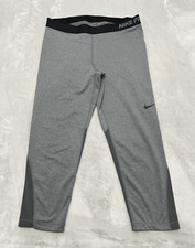 Nike Pro Leggings Women Extra Large Gray DRI-FIT Cropped Back Leg Panels Gym Run