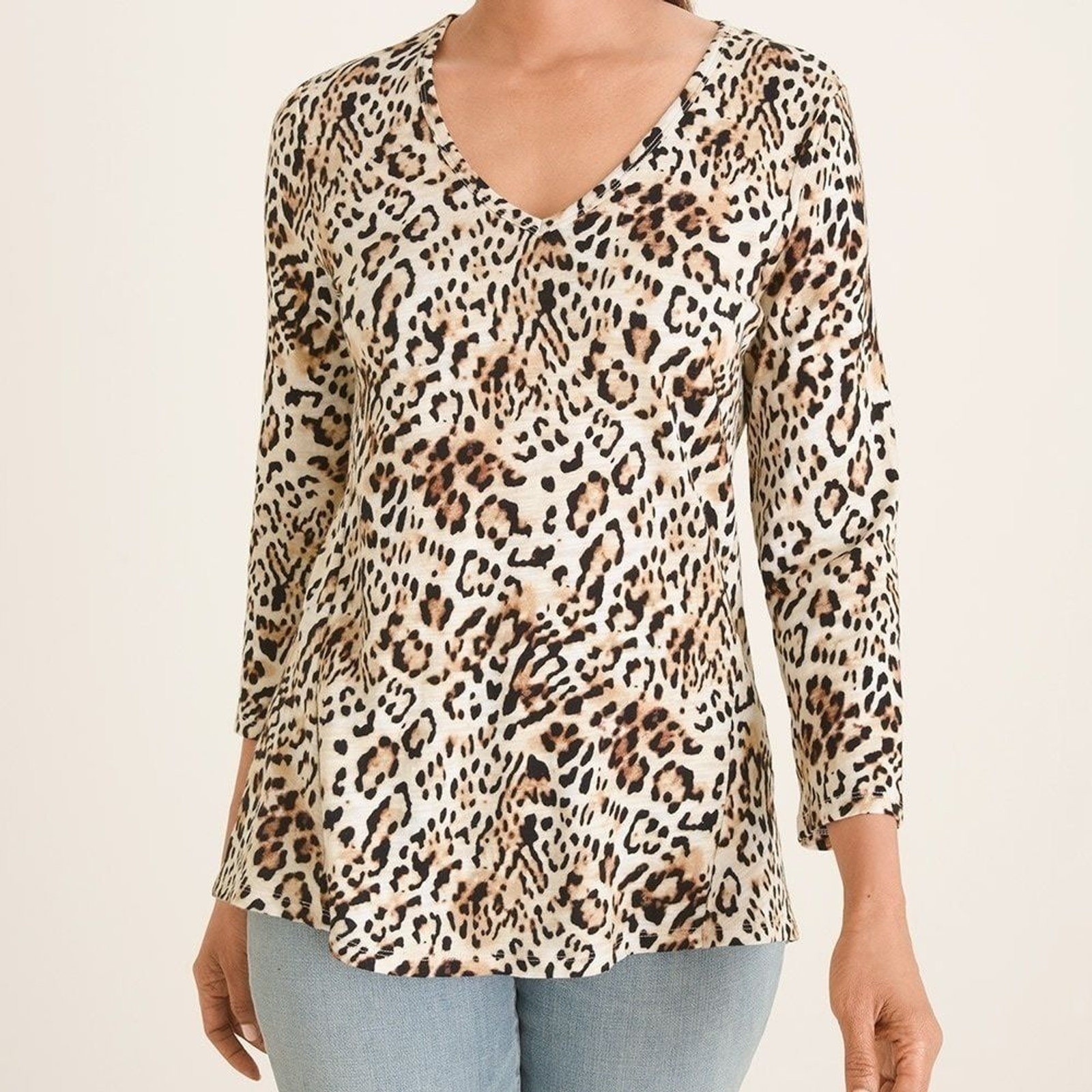 Animal-Print Cotton-Blend Slub V-Neck Tee sz 12