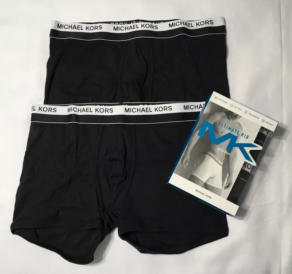 Michael Kors Men's Underwear Ultimate Rib 2 Boxer Brief Soft Touch Black M  L XL