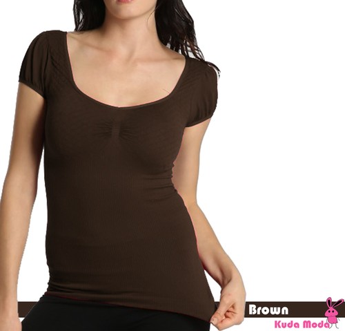 Sexy Mujeres Sin costuras Corte Bajo Cuello Mangas Cortas Camisa Prenda para el torso Vestido - Imagen 5 de 25