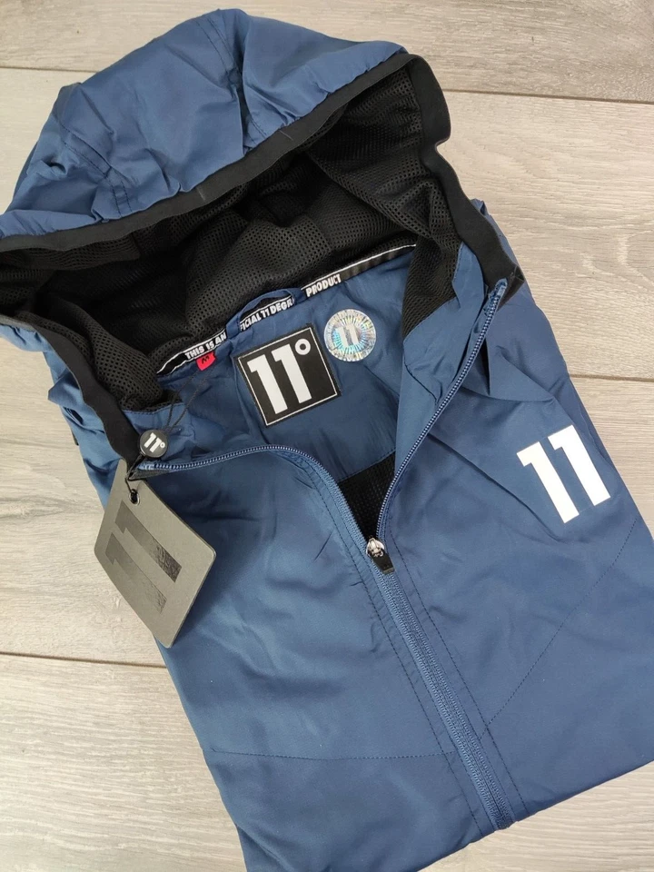 11 GRADOS Oficial Marina Rompevientos Chaqueta Impermeable Para Hombre Campana con Cremallera Completa Mediana Foto 3 de 4