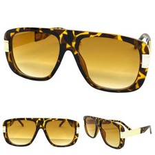 Oversized Classic Vintage Retro Hip Hop Style SUNGLASSES Big Tortoise Gold Frame