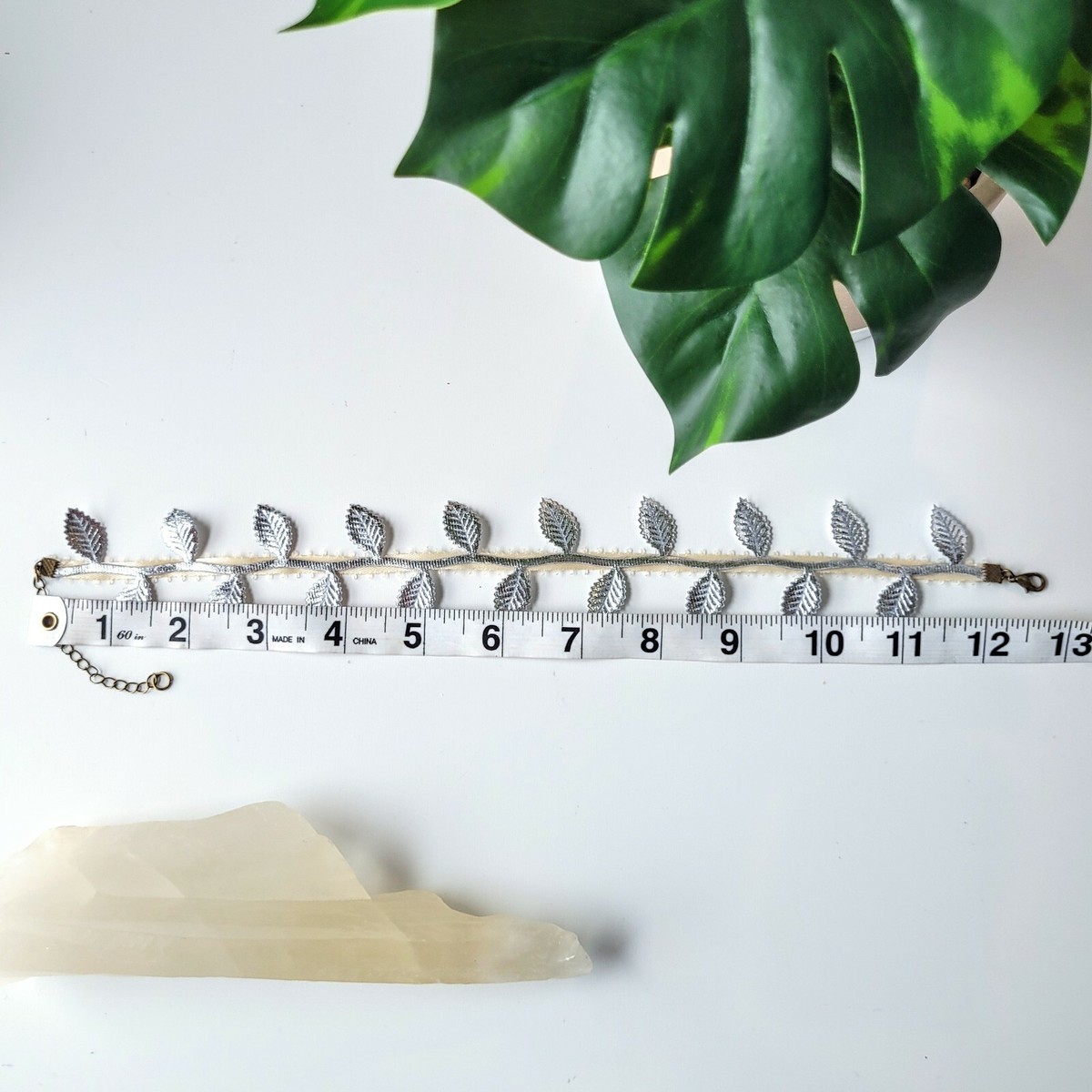 Rhinestone Leaf Vine Silver Necklace Choker Swarovski Crystal diamond Leafy Elegance Vine Leaves  main image 4