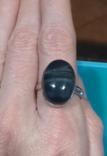 Large LABRADORITE Statement Ring 925 Sterling Silver Oval Deep Navy-Blue Size 10