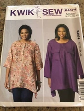 🌷KWIK SEW #K4074 - LADIES TWO STYLE FULL FIGURE TOP or TUNIC PATTERN  1X-4X  FF