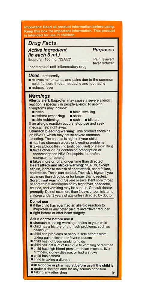 3X Childrens Liquid Ibuprofen Oral Suspension DYE FREE BERRY FLAVOR 8 oz 12/2025 - Image 3 of 4