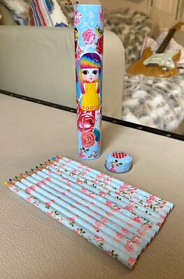 12x FARBSTIFTE PAPERCHASE DOSE FLORAL ANIMIERT MUSTER KUNST KINDER BEHÄLTER