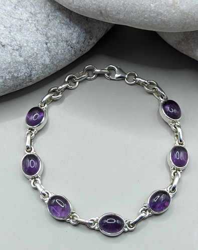 New 925 Sterling Silver Natural African Amethyst Gemstone Tennis Bracelet - Picture 4 of 10