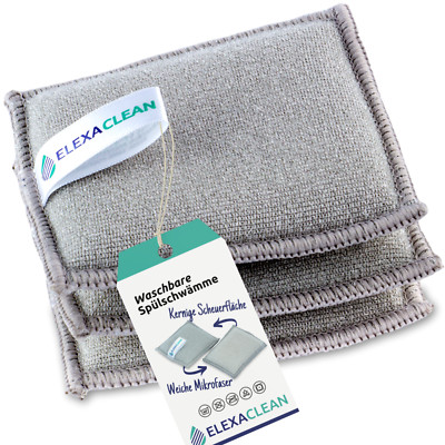 ELEXACLEAN Spülschwamm Topfreiniger Schwämme (3er Set, 10x8 cm, Grau) waschbar