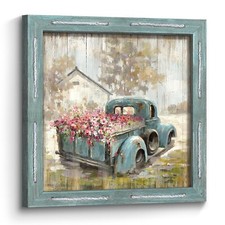 Farm Truck Wall Art Framed: Rustic Farmhouse Picture Country Scene Wood Paint...
