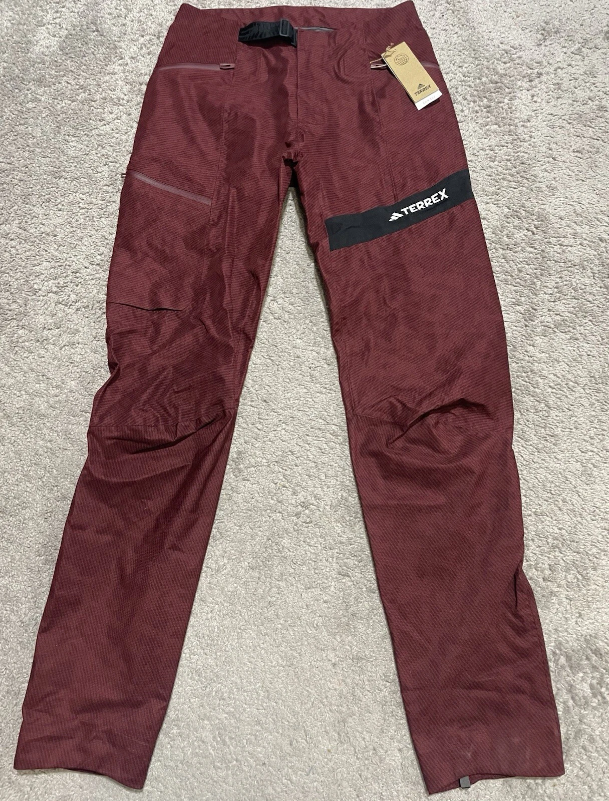Adidas Terrex Techrock RAIN.RDY Primeknit Pants Dark Red Mens 30x33 HU1827 READ