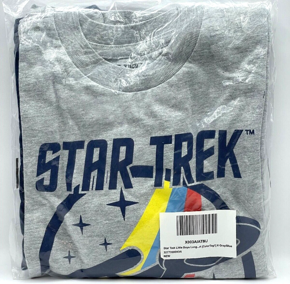 Star Trek Little Boys 2 Pack Long Sleeve T-Shirts Size 6 Gray/Blue Live Long Set - Image 2 of 3