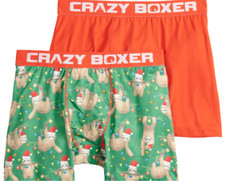 2 Pair Crazy Boxer Briefs, Men's Size S, M, Sloth Christmas Holiday, B36 MPA