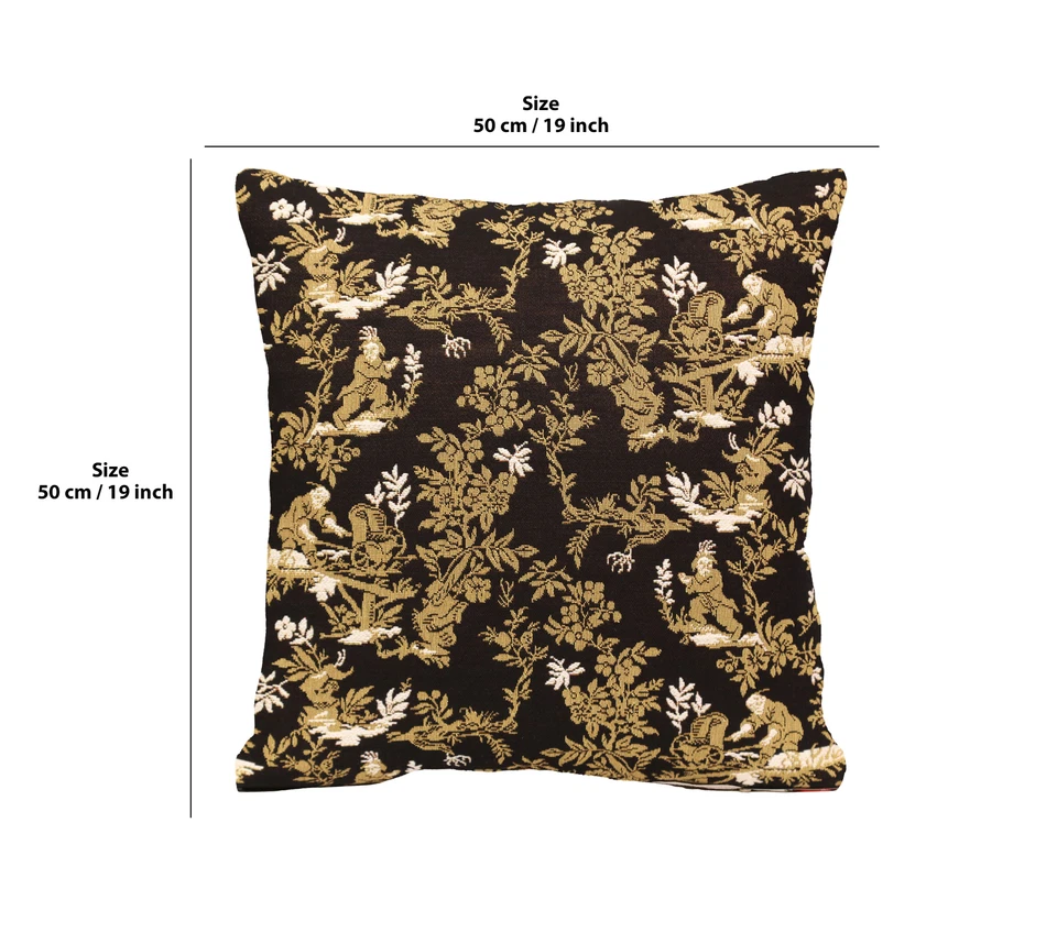 The Chinese on a Wheelbarrow Black 19x19 in French Tapestry Cushion Cover - Image 2 of 4