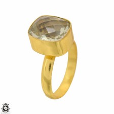 Size 9.5 - Size 11 Adjustable Green Amethyst 24K Gold Plated Ring GPR1671