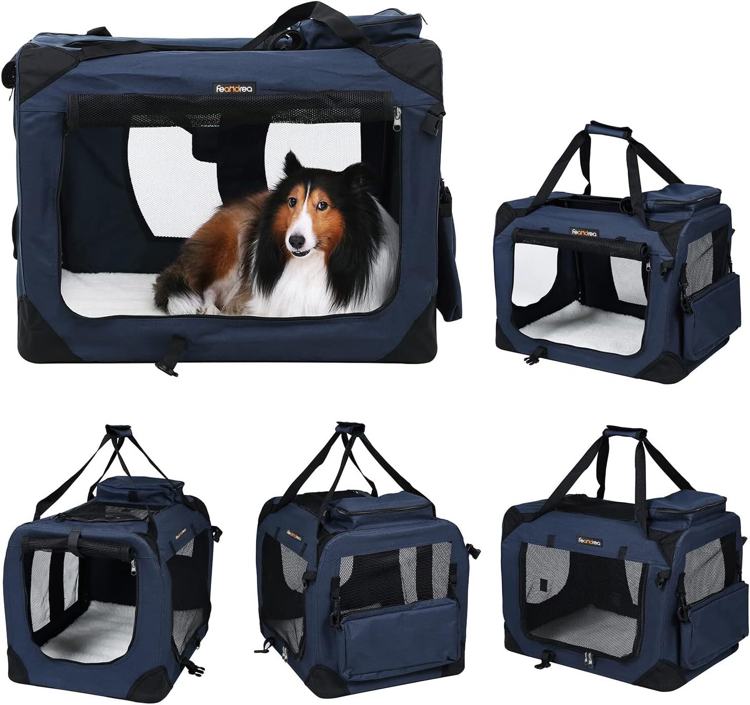 FEANDREA Dog Carrier, Folding Fabric Pet Carrier, 70 x 52 x 52 cm, Dark