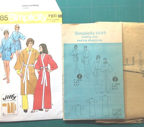 Vintage 1970s Bathrobe ROBE Pattern MENS WOMENS UNISEX Simplicity #5685 CH 38-40 - Picture 6 of 6