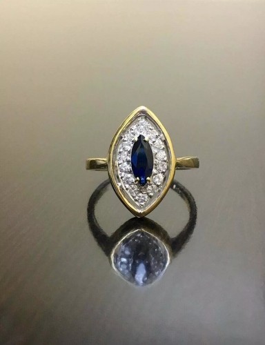 2Ct Marquise Cut Lab-Created Blue Sapphire Engagement Ring14K Yellow Gold Plated