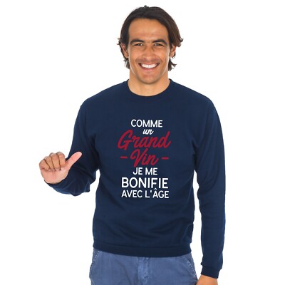 Sweatshirt Herren Blau Farbe Marine, Wie ein Großer Wein Je Me Bonifie Mit L' Ag