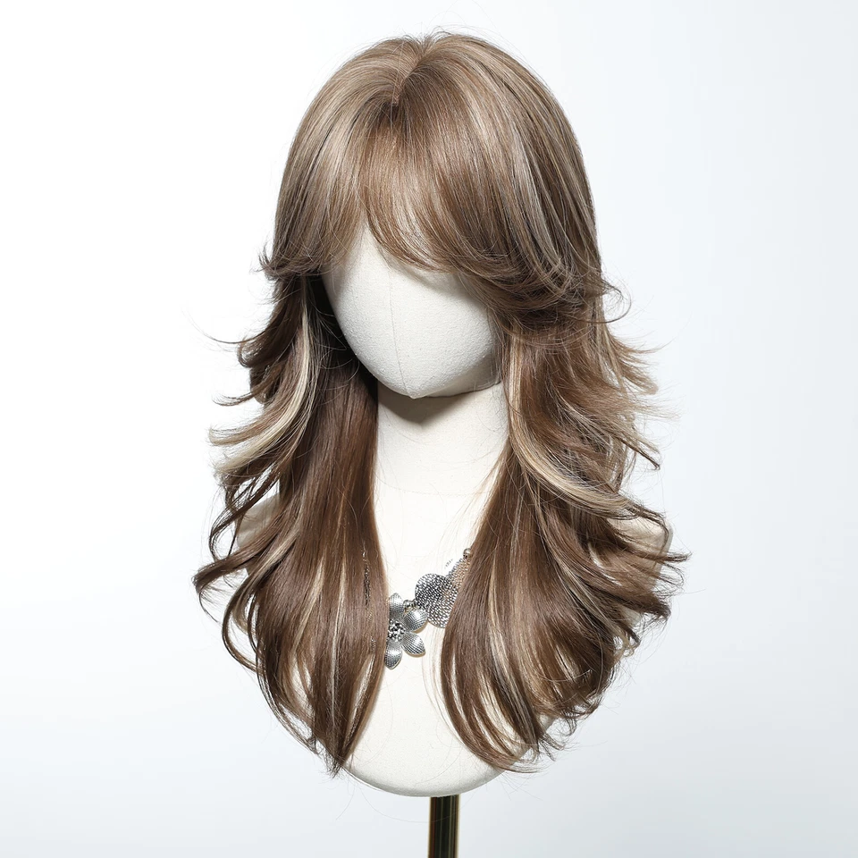 Long Highlight Synthetic Wigs With Bangs Wavy Layered Hair Wigs for Fashion Girl - Image 4 of 4
