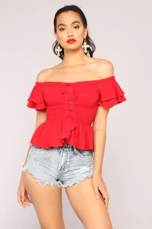 Fashion Nova Anaith Off The Shoulder Top Red Size Small Summer Shirt