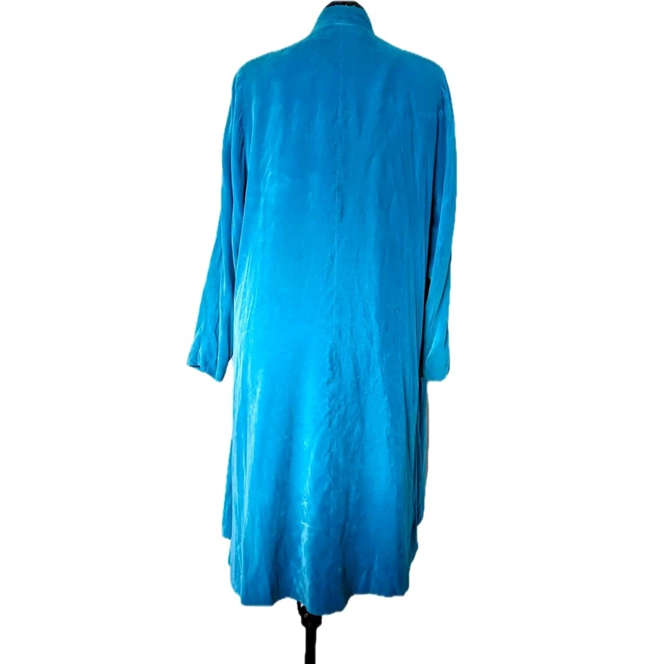 Rare VTG 30s Turquoise Silk Velvet Opera Coat, Lilas Silk Charmeuse Lined Sz M/L - Image 2 of 4