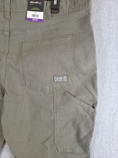 Eddie Bauer Men's Canvas Utility Pants 40x30 Green Cargo Stretch Hiking Gorp NEW