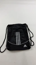 Adidas Gym Sackpack Backpack Black Silver Mesh Pockets 3-Stripes Drawstring