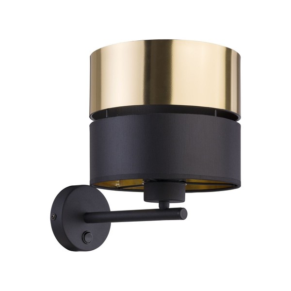 Wandlampe Schalter Stoff Metall Schwarz Gold E27 Wandleuchte Schlafzimmer-image