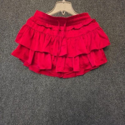 Day + Moon Skort Womens Medium Red Ruffle Layered Satin Lined Elastic Waist