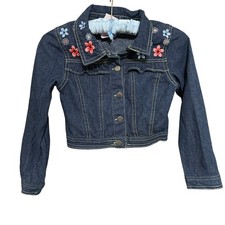 Nannette Lepore Kids Denim Jean Jacket Embroidered Flowers Blue Pink White Sz 7