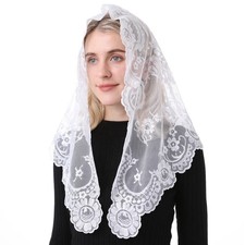Embroidery Lace Veils Catholic Church Mantillas Chapel Scarf Lace Mass white...