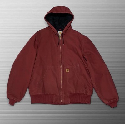 Vintage Carhartt J130 DKR hooded Jacket Dark Red burgundy Size L
