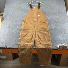 Carhartt Overalls Mens 46x32 Brown Tan Bib Double Knee Canvas Quilted Lined R37
