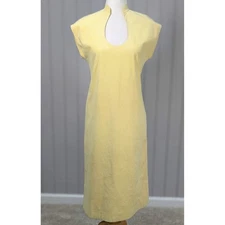 Vintage 1970s Mollie Parnis Yellow Ultra Suede Groovy Mod Scoop Neck Midi Dress